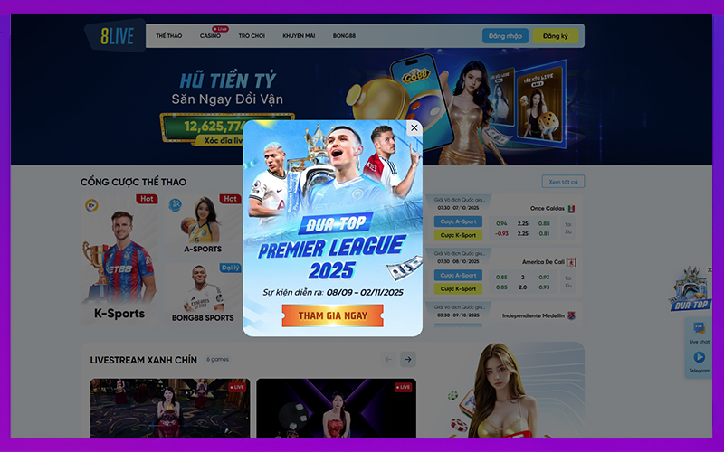 Giao diện 8Live thân thiện, hoạt động mượt trên mọi thiết bị
