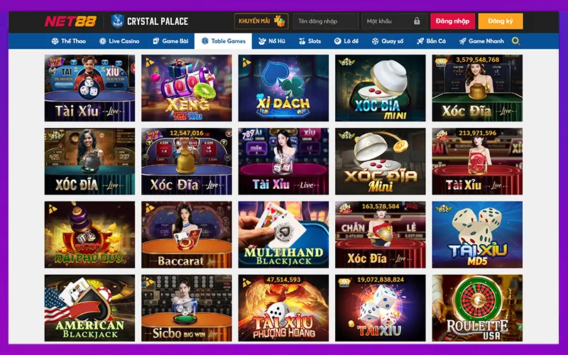 Giao diện nhà cái NET88 hỗ trợ chơi Xóc Đĩa trực tuyến